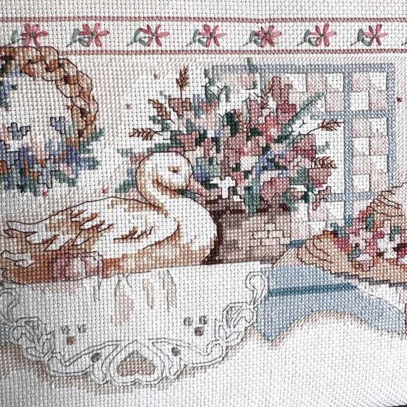 Vintage Framed Karen Avery Pretty Country Collectibles Cross Stitch - Picture 3 of 12